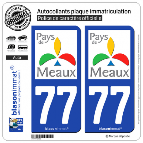 2 Autocollants plaque immatriculation Auto 77 Meaux - Agglo