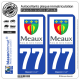 2 Autocollants plaque immatriculation Auto 77 Meaux - Ville