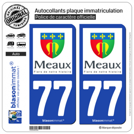 2 Autocollants plaque immatriculation Auto 77 Meaux - Ville