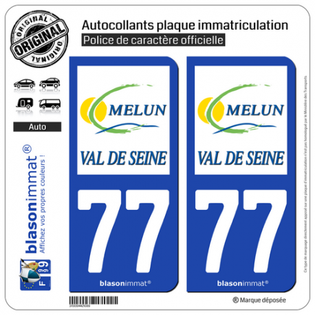 2 Autocollants plaque immatriculation Auto 77 Melun - Agglo