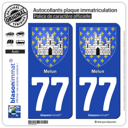 2 Autocollants plaque immatriculation Auto 77 Melun - Armoiries