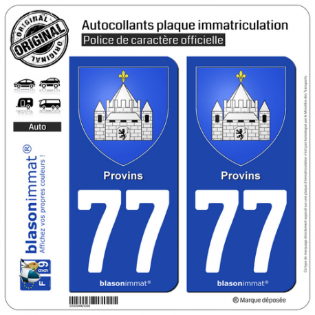 2 Autocollants plaque immatriculation Auto 77 Provins - Armoiries