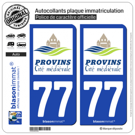 2 Autocollants plaque immatriculation Auto 77 Provins - Tourisme