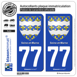 2 Autocollants plaque immatriculation Auto 77 Seine-et-Marne - Armoiries