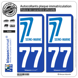 2 Autocollants plaque immatriculation Auto 77 Seine-et-Marne - Département