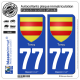 2 Autocollants plaque immatriculation Auto 77 Torcy - Armoiries