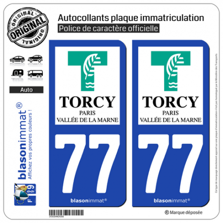 2 Autocollants plaque immatriculation Auto 77 Torcy - Ville