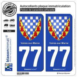 2 Autocollants plaque immatriculation Auto 77 Vaires-sur-Marne - Armoiries