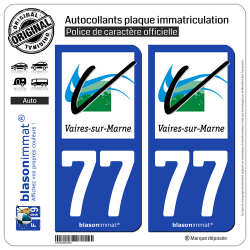 2 Autocollants plaque immatriculation Auto 77 Vaires-sur-Marne -Commune