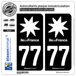 2 Autocollants plaque immatriculation Auto 77 Île de France - LogoType Black