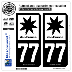 2 Autocollants plaque immatriculation Auto 77 Île de France - LogoType N&B