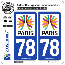 2 Autocollants plaque immatriculation Auto 78 Île-de-France - Paris Région