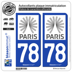 2 Autocollants plaque immatriculation Auto 78 Île-de-France - Tourisme