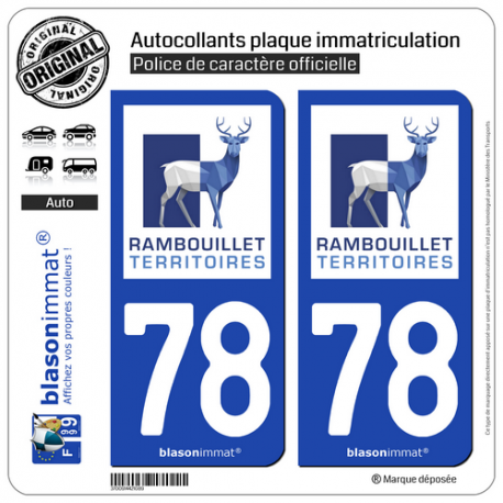 2 Autocollants plaque immatriculation Auto 78 Rambouillet - Agglo
