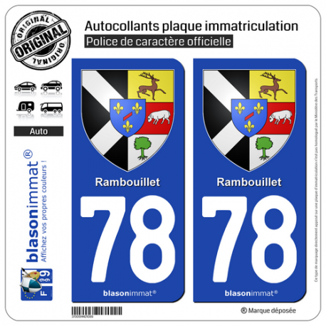 2 Autocollants plaque immatriculation Auto 78 Rambouillet - Armoiries