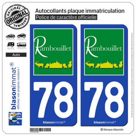 2 Autocollants plaque immatriculation Auto 78 Rambouillet - Tourisme