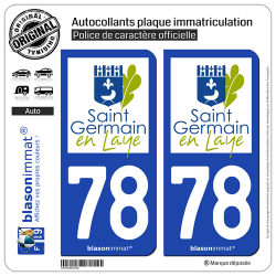 2 Autocollants plaque immatriculation Auto 78 Saint-Germain-en-Laye - Ville