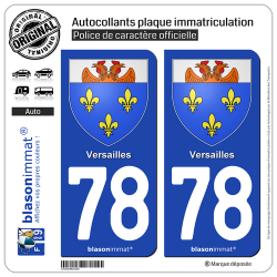 2 Autocollants plaque immatriculation Auto 78 Versailles - Armoiries