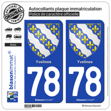 2 Autocollants plaque immatriculation Auto 78 Yvelines - Armoiries