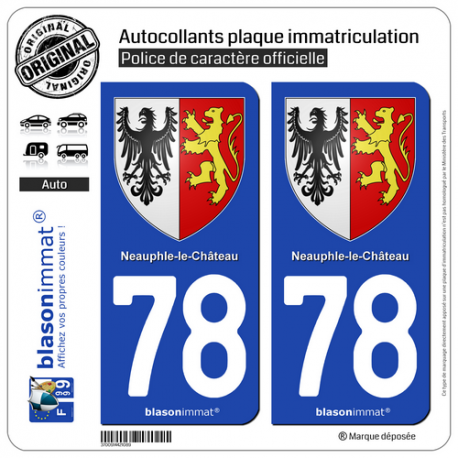 2 Autocollants plaque immatriculation Auto 78 Neauphle-le-Chateau - Armoiries