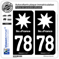 2 Autocollants plaque immatriculation Auto 78 Ile de France - LogoType Black