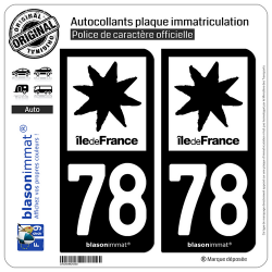 2 Autocollants plaque immatriculation Auto 78 Île de France - LogoType N&B