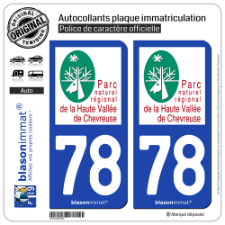 2 Autocollants plaque immatriculation Auto 78 Parc NR - Haute Vallée de Chevreuse