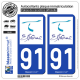 2 Autocollants plaque immatriculation Auto 91 Essonne - Tourisme