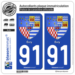 2 Autocollants plaque immatriculation Auto 91 Évry - Armoiries