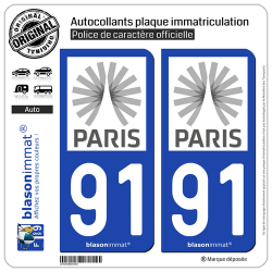 2 Autocollants plaque immatriculation Auto 91 Île-de-France - Tourisme
