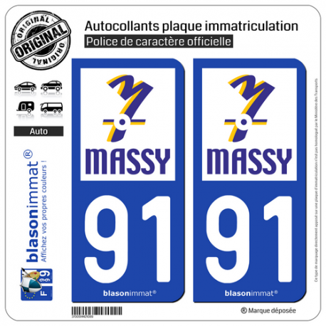 2 Autocollants plaque immatriculation Auto 91 Massy - Ville
