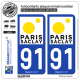 2 Autocollants plaque immatriculation Auto 91 Palaiseau - Agglo