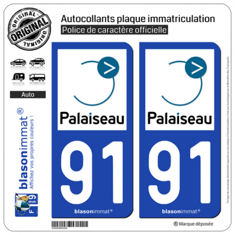2 Autocollants plaque immatriculation Auto 91 Palaiseau - Ville