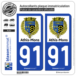 2 Autocollants plaque immatriculation Auto 91 Athis-Mons - Commune