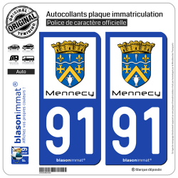 2 Autocollants plaque immatriculation Auto 91 Mennecy - Ville
