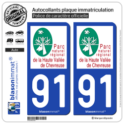 2 Autocollants plaque immatriculation Auto 91 Parc NR - Haute Vallée de Chevreuse