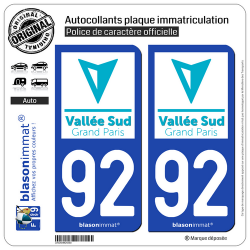 2 Autocollants plaque immatriculation Auto 92 Antony - Agglo