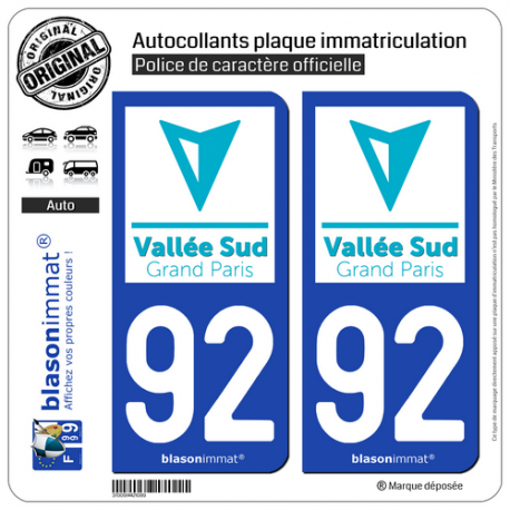 2 Autocollants plaque immatriculation Auto 92 Antony - Agglo