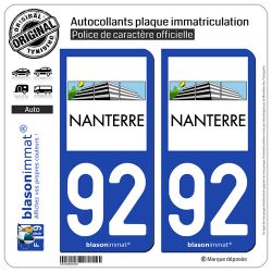 2 Autocollants plaque immatriculation Auto 92 Nanterre - Ville