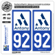 2 Autocollants plaque immatriculation Auto 92 Antony - Ville