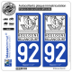 2 Autocollants plaque immatriculation Auto 92 Boulogne-Billancourt - Ville II