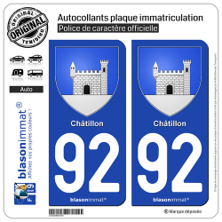 2 Autocollants plaque immatriculation Auto 92 Châtillon - Armoiries