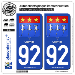 2 Autocollants plaque immatriculation Auto 92 Chaville - Armoiries