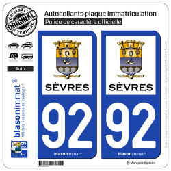 2 Autocollants plaque immatriculation Auto 92 Sèvres - Ville