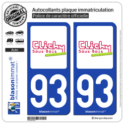 2 Autocollants plaque immatriculation Auto 93 Clichy-sous-Bois - Ville