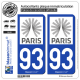 2 Autocollants plaque immatriculation Auto 93 Île-de-France - Tourisme