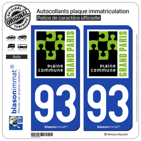 2 Autocollants plaque immatriculation Auto 93 Saint-Denis - Agglo