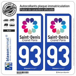 2 Autocollants plaque immatriculation Auto 93 Saint-Denis - Tourisme