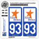 2 Autocollants plaque immatriculation Auto 93 Saint-Denis - Ville