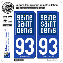 2 Autocollants plaque immatriculation Auto 93 Seine-Saint-Denis - Département